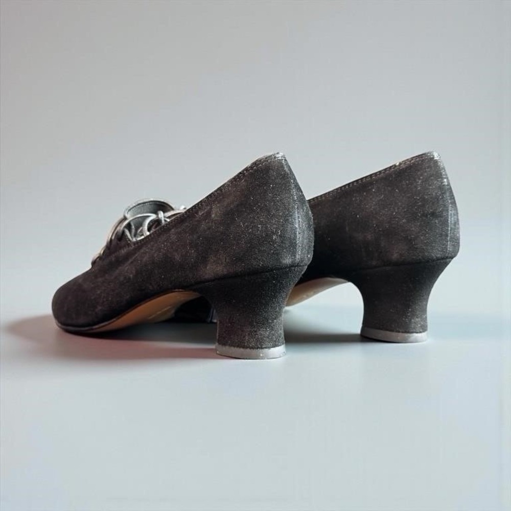 Salvatore Ferragamo Ramato Black Suede Lace Up Heels 6 B Vintage Italy - Picture 2 of 6